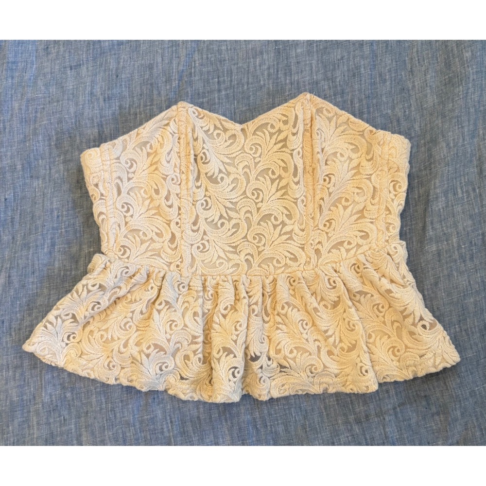 Pins and Needles Cream Lace Corset Top Renaissance Victorian Peplum XS